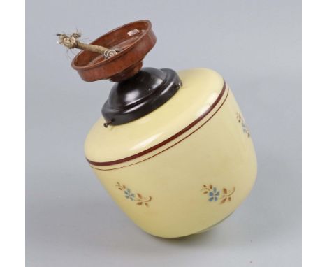 Art Deco Deckenlampe um 1930 runder nach unten gegliederter Lampenschirm aus farblosem Glas, weiß opaker und elfenbeinfarbige