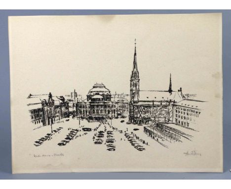 Karl-Marx-Stadt, Theaterplatz - signiert Radierung rechts unterhalb mit Blei signiert sowie links bezeichnet *Karl-Marx-Stadt