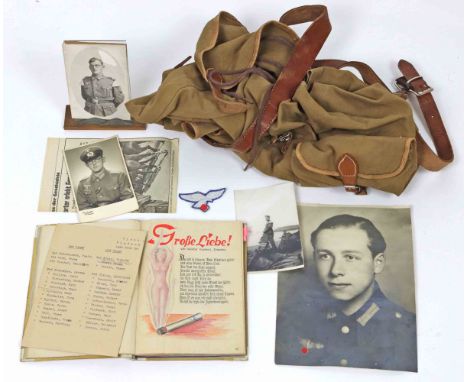 Erinnerungsbuch Kriegsgefangenschaft Frankreich 1945/46 u.a. umfangreich mit handschriftlichen 1946 datierten Erinnerungs-Wid