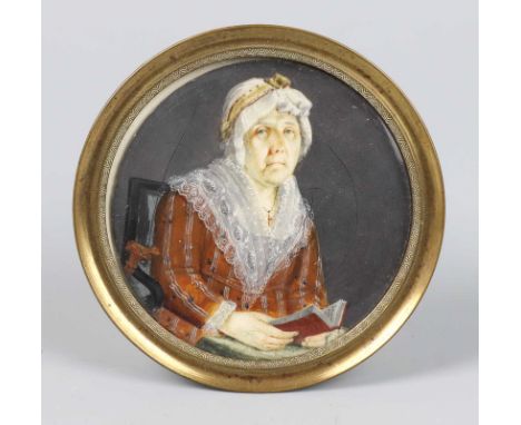 Miniatur Portrait 18. Jhd. Gouache, unsigniert, wohl Jean-Urbain Guerin (*1760 †1836), sehr feines Halbstück einer älteren Da