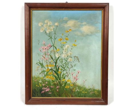 Wiesenblumen - Herzing, Minni Öl auf Hartfaser rechts unten signiert Minni Herzing, Blumenmalerin Minni Herzig geb. am 27.7.1