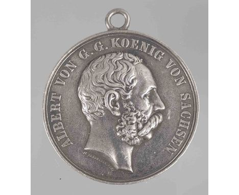 Schützenmedaille Albert von Sachsen Silber, schauseitiges Portrait Albert von G.G. Koenig von Sachsen so auch umlaufend bez.,