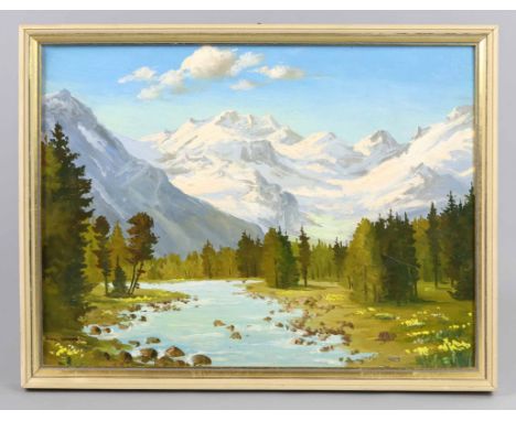 Pontresina, Schweiz - Herzing, Minni Öl auf Hartfaser links  unten signiert Minni Herzing, umseitig ortsbezeichnet, Blumenmal