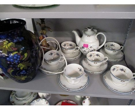 A Hummel table lamp, a Royal Stanley vase and a Royal Doulton Old Colony six-piece tea service