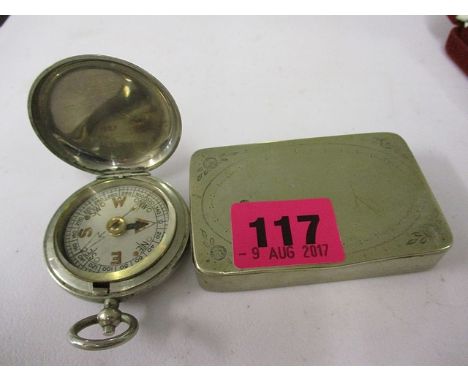 A Georgian white metal snuff box and a WWI compass