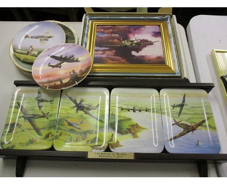 Four limited edition rectangular plates of WW2 planes 'The Battle of Britain Memorial Flight' by Davenport, mounted in a wall