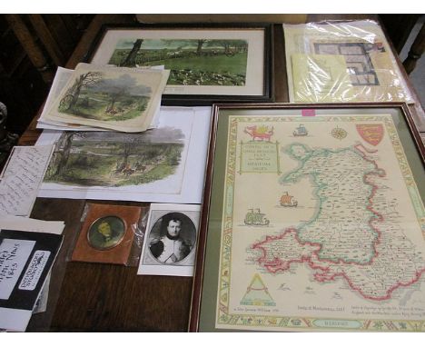 A 1992 John Garnons Williams print of a 1267 Medieval map of Wales mentioned in the Time of the Treaty of Montgomery, with re
