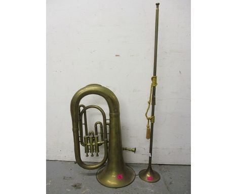 A brass tuba and a hunting horn