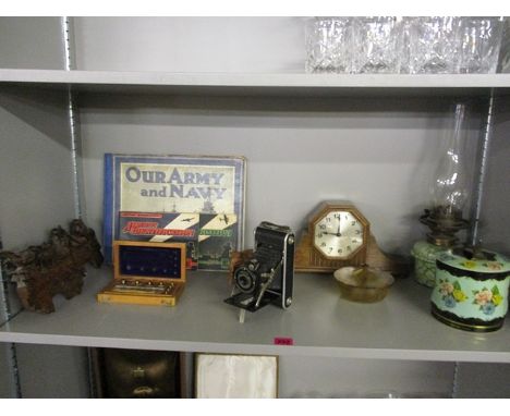 Three cased binoculars, together with a Black Forest carved, wall hanging, a Coronet camera and other items