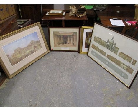 A group of prints to include an After David Roberts print depicting 'The Grand Portico of the Temple of Philae, Nubia', 21 1/