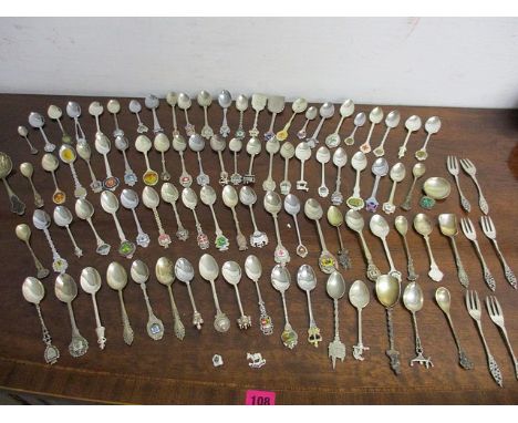 Mixed collectors' teaspoons to include silver and silver plated teaspoons, a set of six silver plated cake forks, and an Iris