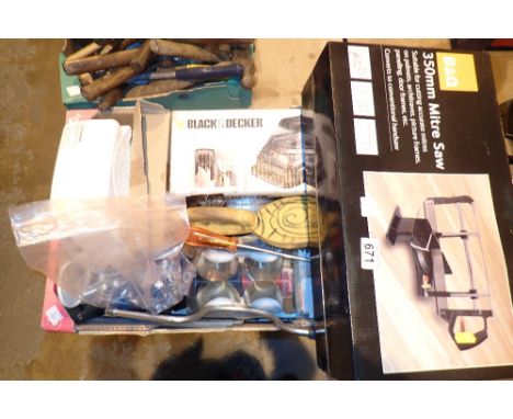 Box of mixed tools and an electric heater  CONDITION REPORT: All electrical items in this lot have been PAT tested for safety