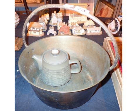 Brass jam pan and Denby childrens teapot 