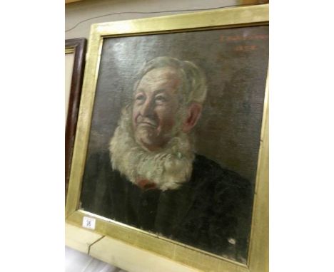 An oil on board portrait of an old man, E Hulton Sains 1898, image 47 x 42, frame 55 x50