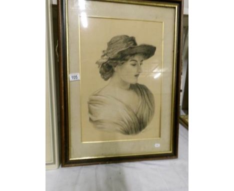 An original pencil portrait of a society lady Margaret Roden Dee, 1901, image 48 x 33cm, frame 66 x 49cm