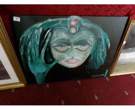 A modern portrait on canvas, signed but indistinct, 80 x 60cm