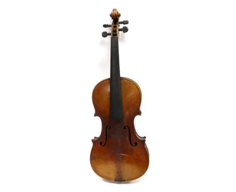 Violin 14 1/4'' one piece back, ebony fingerboard, label reads 'Antonius Stradivarius Cemonensis Facibat Anno 1696'Appears to