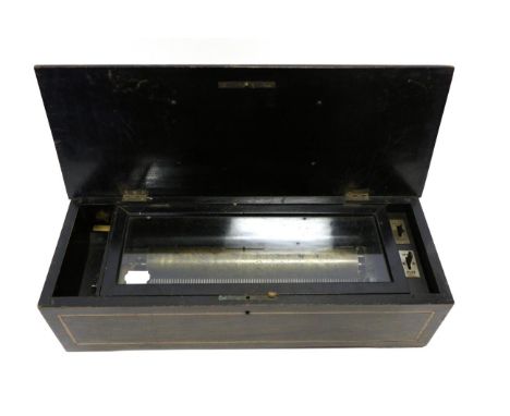 Cylinder Music Box no.7121, lever wind, with 12x1.75'' cylinder and two control levers, in case with harp inlay to lidPlays  