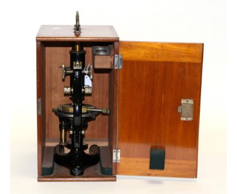 Flatters & Garnett Precision Petrological Microscope no.4470, single lens with course/fine focusing, rotating and sliding sta