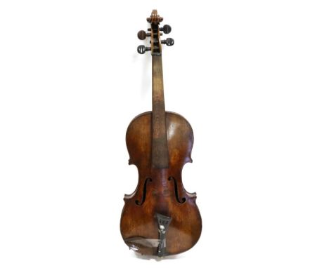 Violin 13 7/8'' two piece back, with tailpiece with floral mother of pearl decorationShows evidence of revarnish and heavy we