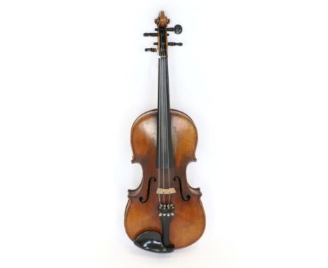 Violin 14'' one piece back, ebony fingerboard, label reads 'Antonius Stradivarius Cremonensis Facitbat Anno 17__'', back of v