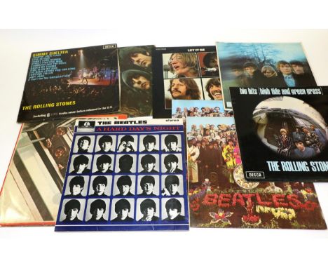 Beatles And Rolling Stones LPs Beatles: Rubber Soul (Mono), Let It Be (French Issue) Sgt Pepper (two examples), A Hard Days N