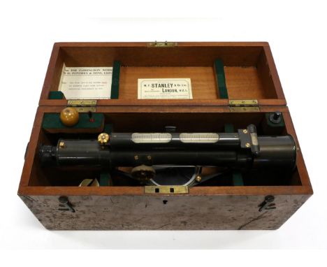 W F Stanley Surveyors Level no.28134, in grey lacquered finish with compass and spirit level, in original mahogany case with 