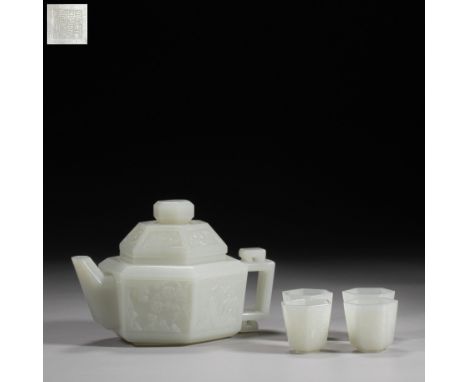 A pair of Qianlong style Hetian jade tea set in Qing DynastyW：15cmH：10cmWeight：520g