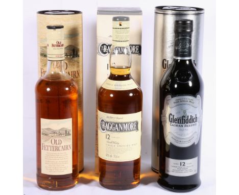 GLENFIDDICH 12 year old Caoran reserve single malt scotch whisky 70cl 40% vol in tube, CRAGGANMORE 12 year old Speyside singl