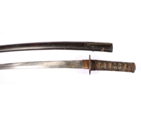 20th century Japanese Wakizashi having cast metal tsuba and leather bound fish skin grip complete with scabbard, sword length