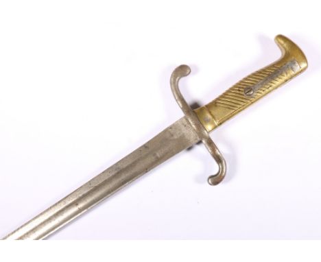 German sword bayonet model 1871 (Seitengewehr 71) having fullered blade coming to a spear point, the ricasso stamped Hermes S