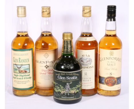 AULD ACRIMONY 12 year old vatted scotch whisky distilled by Grant and Webster 70cl 40% vol, GLEN RANOLA special reserve Highl