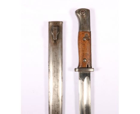 German pattern S14 knife bayonet (Seitengewehr 14) having fullered blade coming to a spear point with ricasso stamped JA Henc