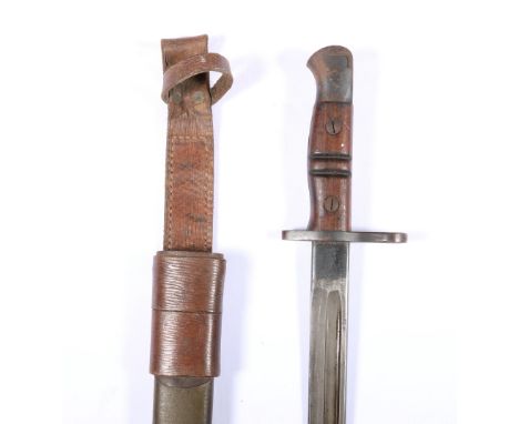 USA sword bayonet M1913 having deep fullered blade with ricasso stamped 1913 2 16 (February 1916) and Remington, wood grip co