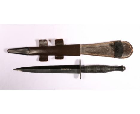 British commando dagger or fighting knife (stilletto) in blue steel, the ricasso marked for J Nowill & Sons Sheffield, comple
