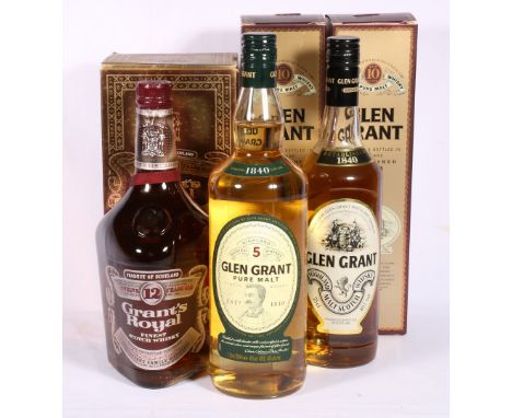 GLEN GRANT 5 year old pure malt scotch whisky 1 litre 40% vol, GLEN GRANT 10 year old pure malt scotch whisky 70cl 40% boxed,