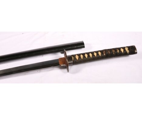 Early to mid 20th century and later Japanese katana having cast tsuba and bound fish skin grip later scabbard, blade length 5