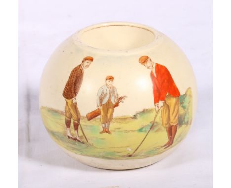 W&R Carltonware table vesta of spherical form with golfing scene, 6.5cm tall