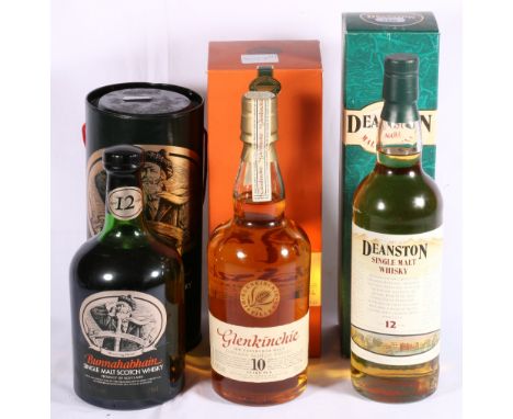 GLENKINCHIE 10 year old lowland single malt scotch whisky 70cl 43% vol boxed, BUNNAHABHAIN 12 year old Islay single malt scot