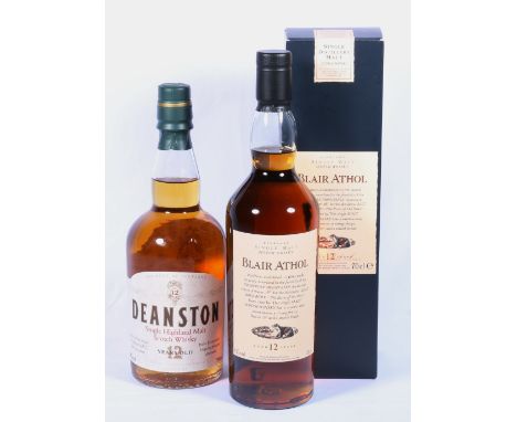 BLAIR ATHOL flora and fauna 12 year old Highland single malt scotch whisky 70cl 43% vol boxed and DEANSTON 12 year old Highla