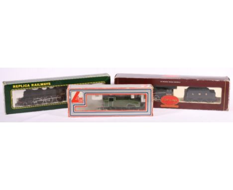 Three OO gauge model railways locomotives including Hornby 2-8-0 locomotive and tender 8035 LMS R297, Replica Railways 4-6-0 