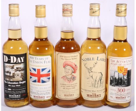 5 bottles of THE WHISKY CONNOISSEUR single malt scotch whiskies including D DAY bottle 24 of 300 70cl 40% vol, 400 Years of t