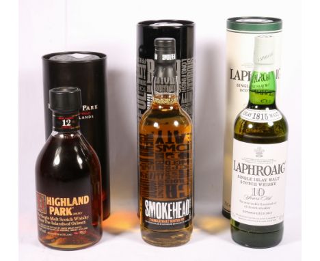 LAPHROAIG 10 year old Islay single malt scotch whisky 70cl 40% vol, HIGHLAND PARK 12 year old single malt scotch whisky 70cl 