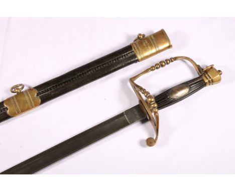 Pattern 1786 infantry officers 5 ball spadroon having fullered blade with ricasso stamped Kubley complete with scabbard, blad