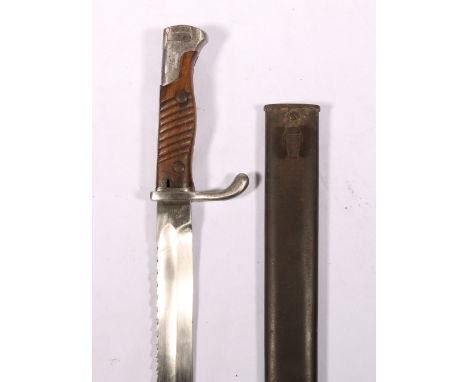 German pioneers bayonet Seitengewehr 98/05 pattern having sawback blade, the ricasso stamped SIMSON & CIO SUHL, scroll quilli