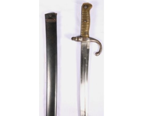 French sword bayonet model 66 (sabre baionnette mle 66) having yataghan blade, brass hilt and hooked quillion, stamped K20737