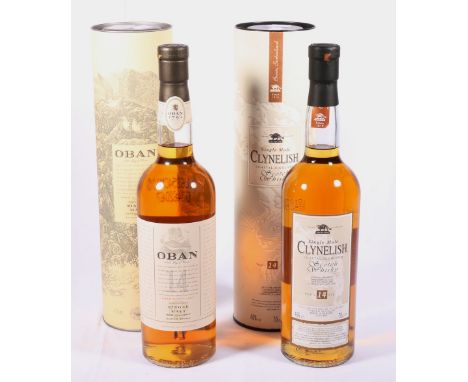 CLYNELISH 14 year old Highland single malt scotch whisky 70cl 40% vol and OBAN 14 year old West Highland single malt scotch w