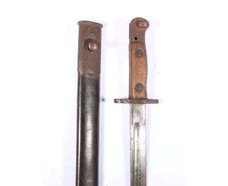 British sword bayonet pattern 1907 having fullered blade with ricasso stamped crowned GR cypher 6 18 (June 1918) Sanderson, w