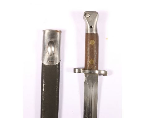 British sword bayonet pattern 1888 MKII having medial ribbed blade coming to a spear point, the ricasso stamped crown ER cyph