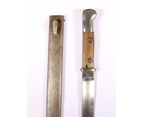 German knife bayonet pattern 514 (Seitegewehr 14) having fullered blade coming to a spear point, the ricasso stamped Odeon (W